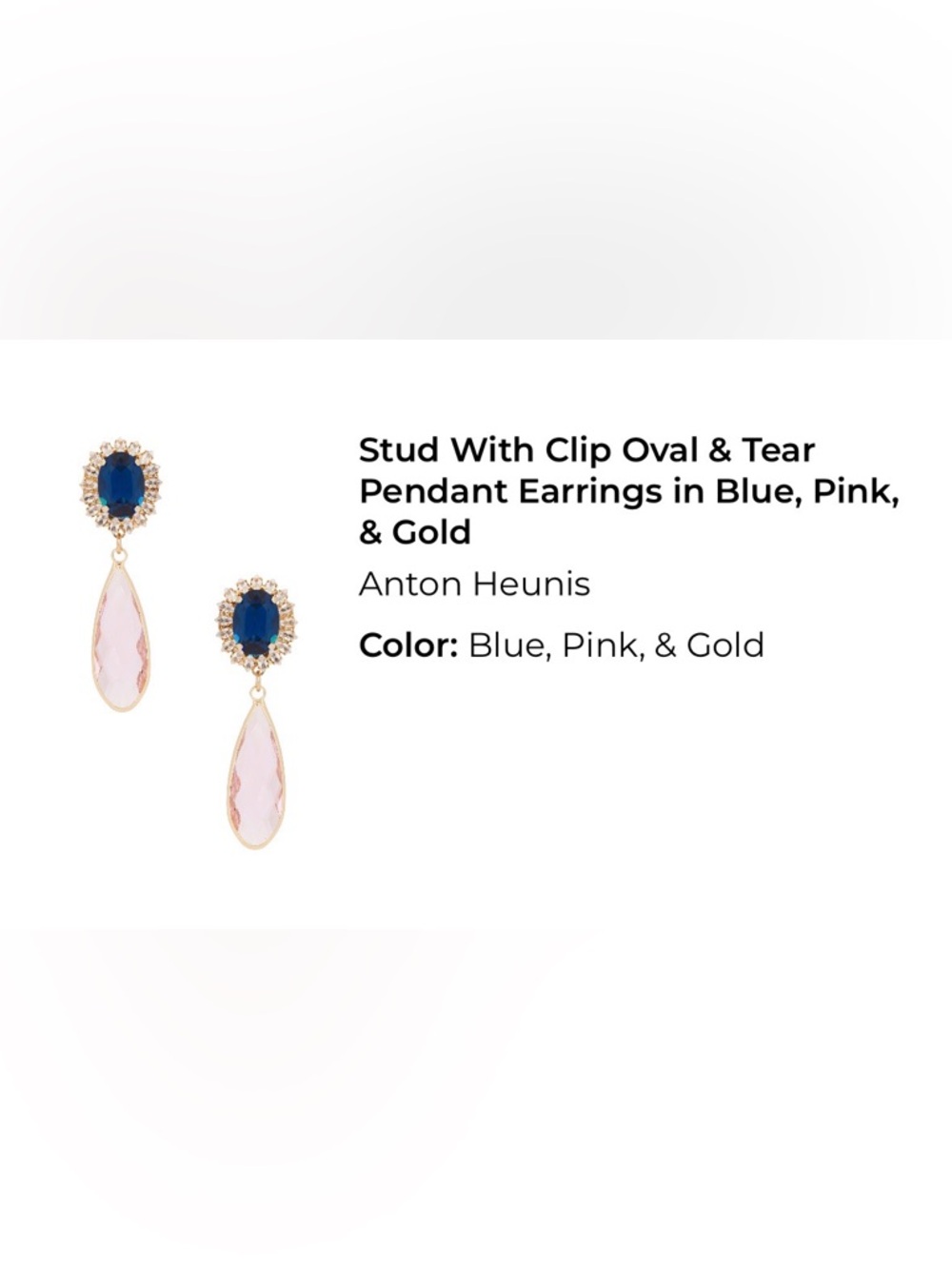 NWT Anton Heunis Blue & Pink Teardrop Pendant Earrings in Gold